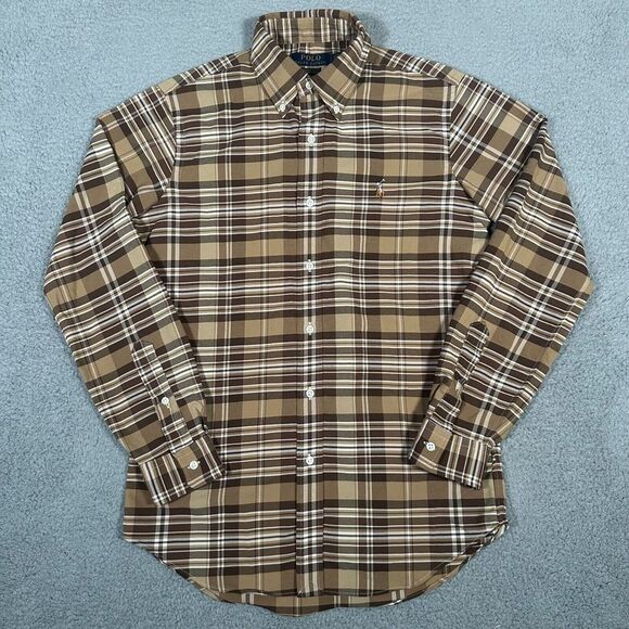 Polo Ralph Lauren Shirt Mens Small Brown Plaid Performance Classic Flesh‎ Pony - Picture 1 of 7